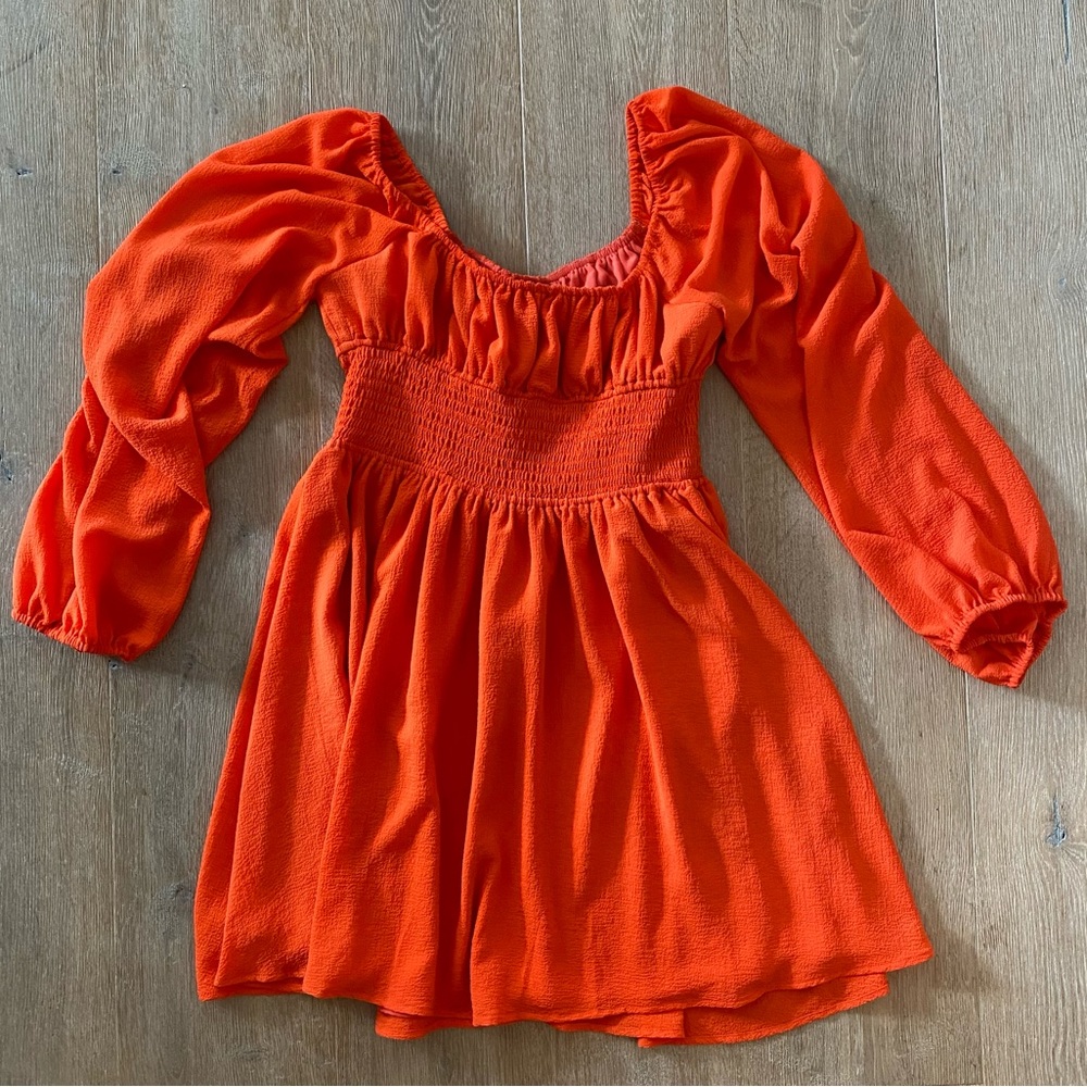 Wray red-orange balloon sleeve dress